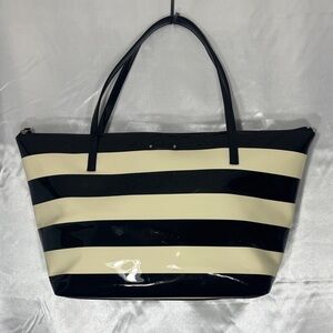 Kate Spade Black and Cream Striped Tote